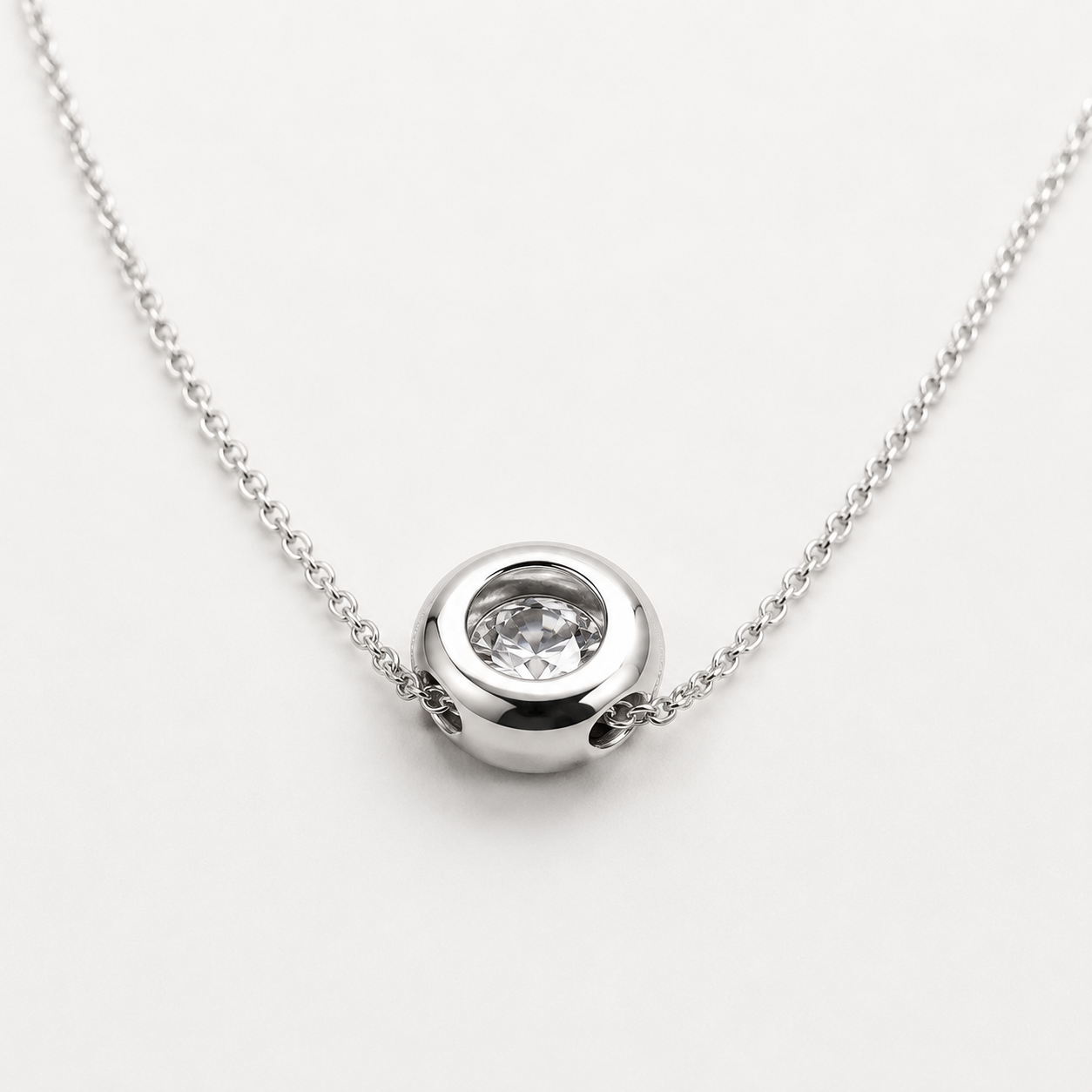 Moissanite Bezel Set Necklace, Moissanite Ladies Necklace, Round Moissanite Pendant, Round Bezel Pendant, 14K White Gold #6747 #6748