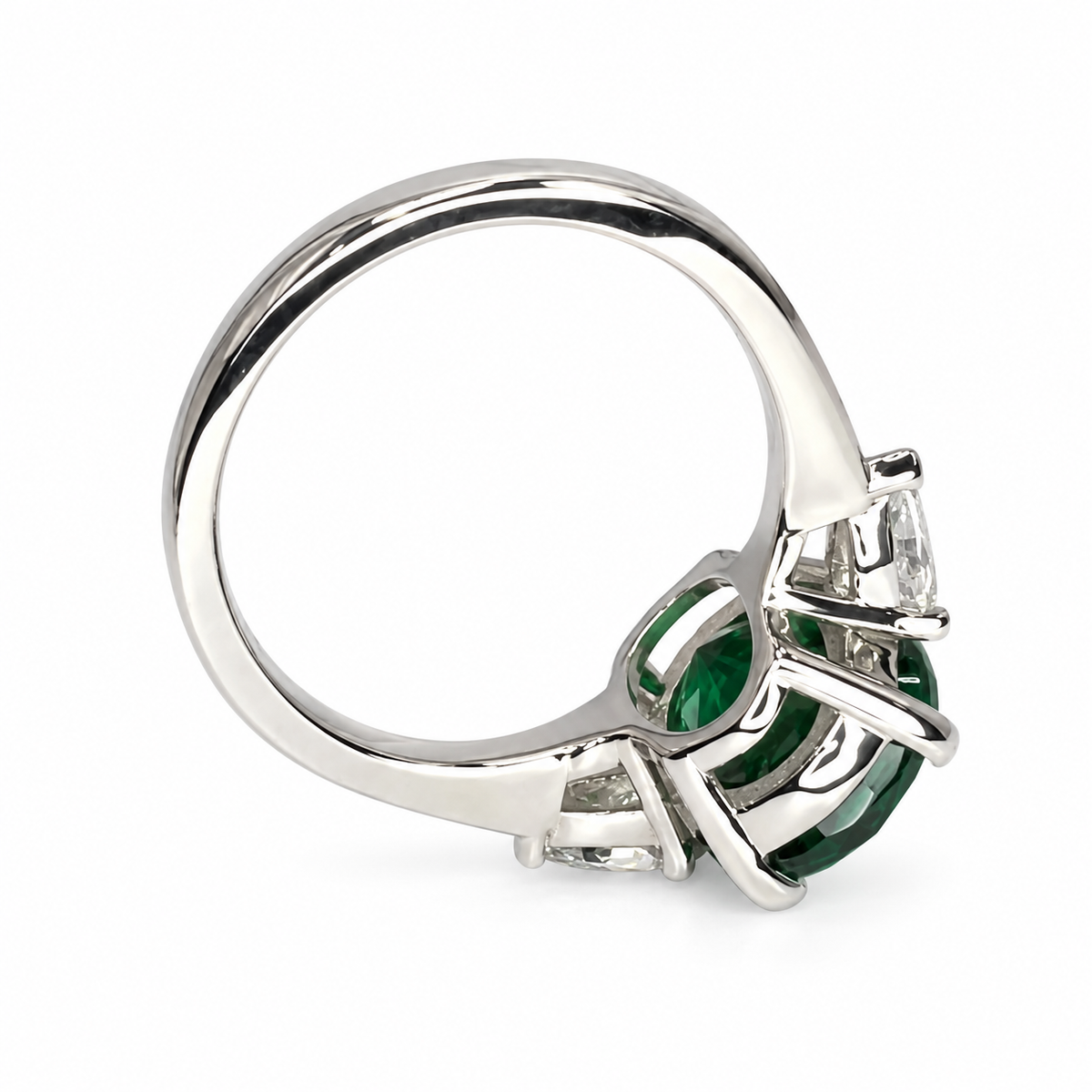 Three stone emerald ring set in 14K solid white or yellow gold, May birthstone ring, Vintage emerald promise anniversary birthday ring #7936