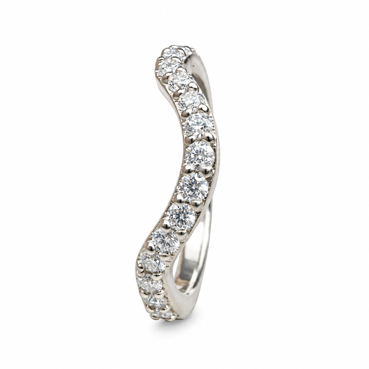 Round Cut Pave Diamond Wedding Band For Women, Curved Matching Band Diamond Wedding Ring, 14k Gold Moissanite Curved Anniversary Ring #7478