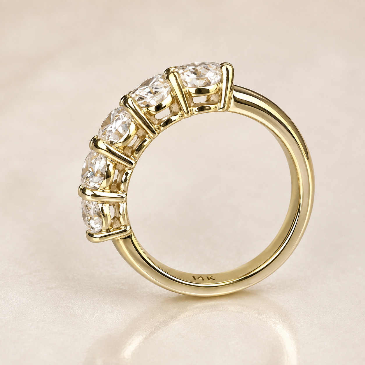Lab grown diamond wedding band, Lab created diamond half eternity band 14k solid gold, 5 stone oval cut diamond ring, cvd diamond ring