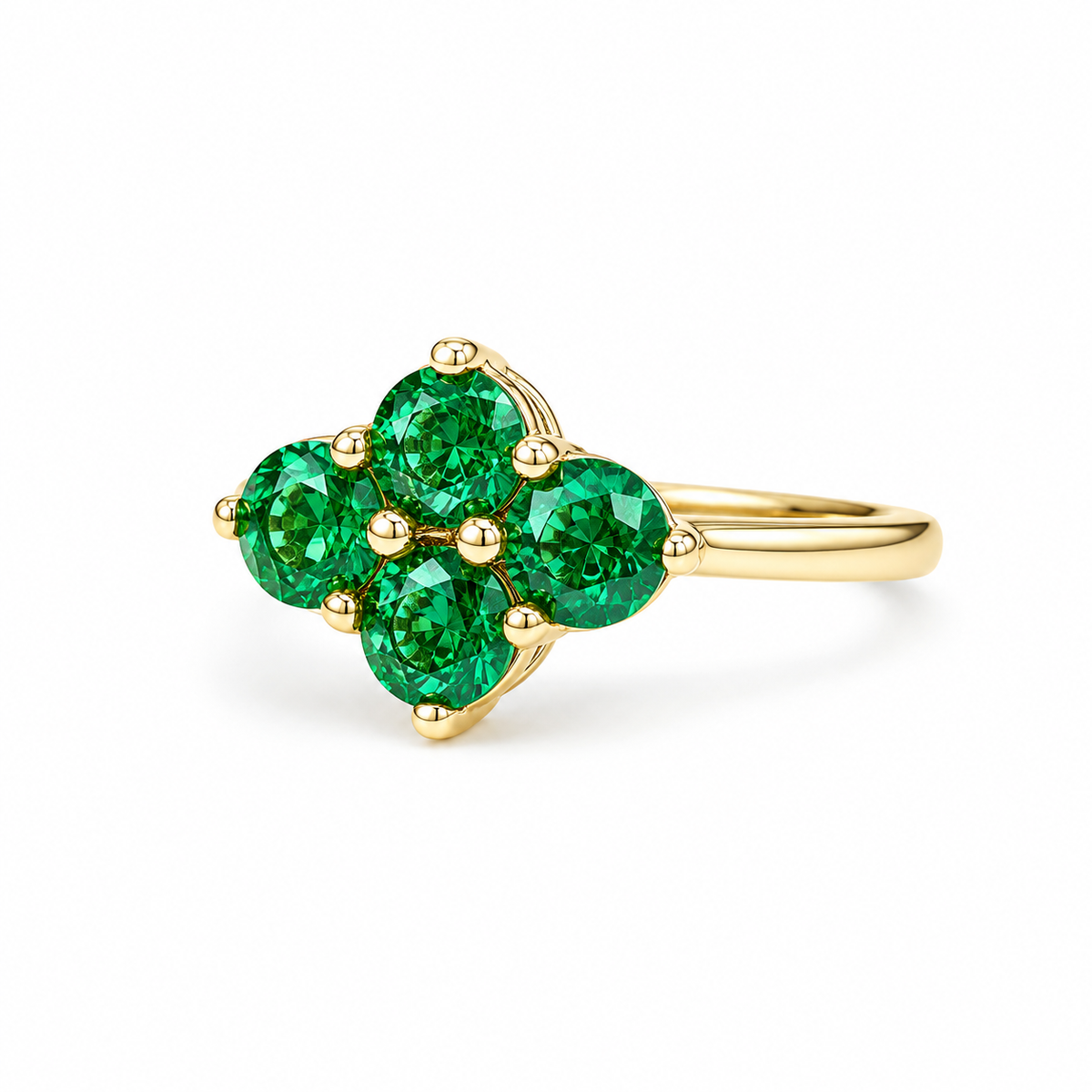 Emerald Ring 14k Yellow Gold, Round Cut Emerald Engagement Ring, Dainty Emerald Gold Ring, May Birthstone Ring, Cluster Emerald Ring #6787