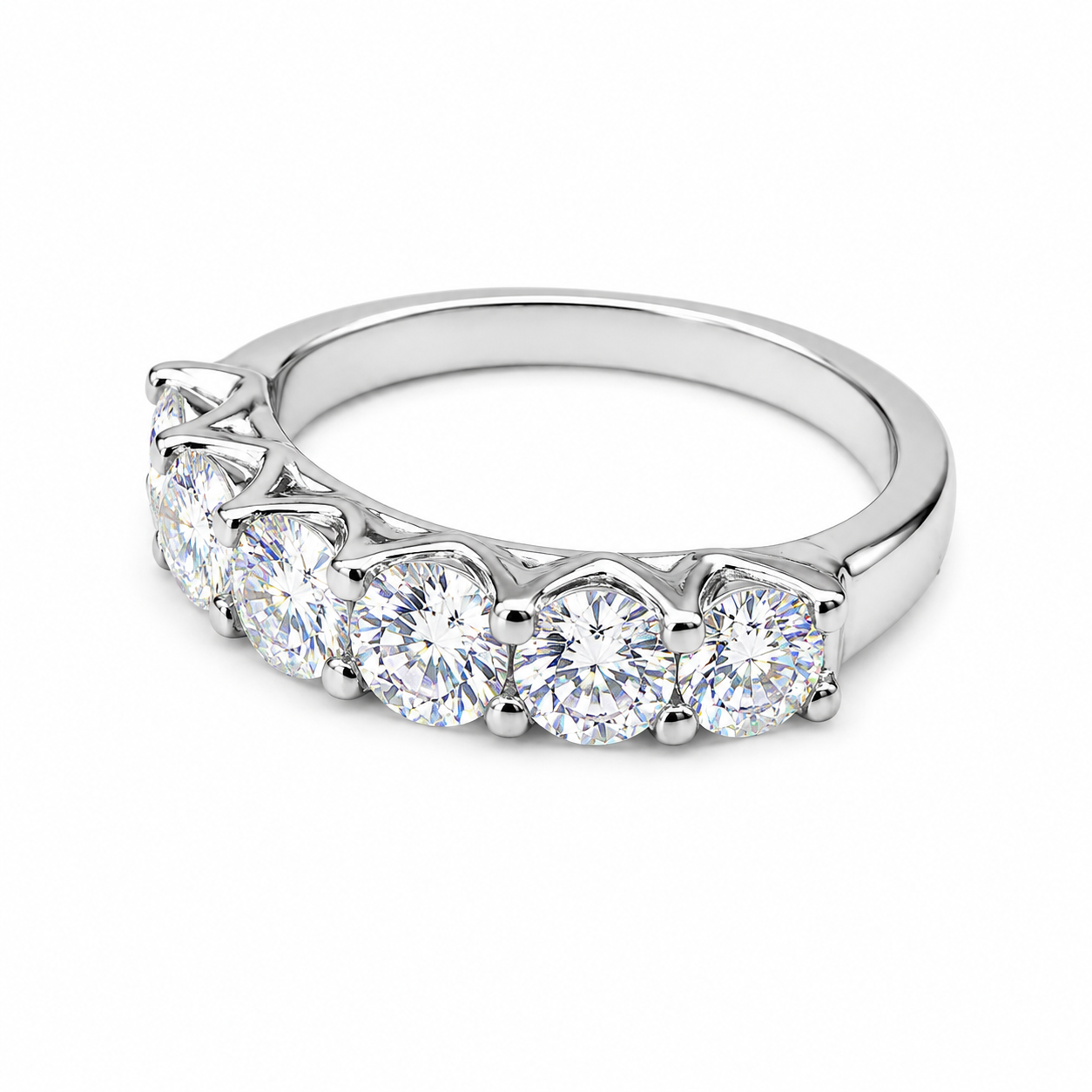 Moissanite wedding band / round stone anniversary band / criss cross setting in 14k gold 6555