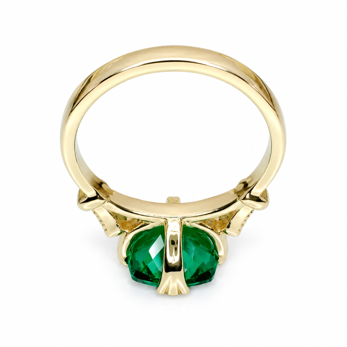 Cushion Cut Emerald And Diamond Engagement Ring, 14k Yellow Gold Cushion Cut Emerald Wedding Ring, Ladies Emerald And Diamond Ring #5975