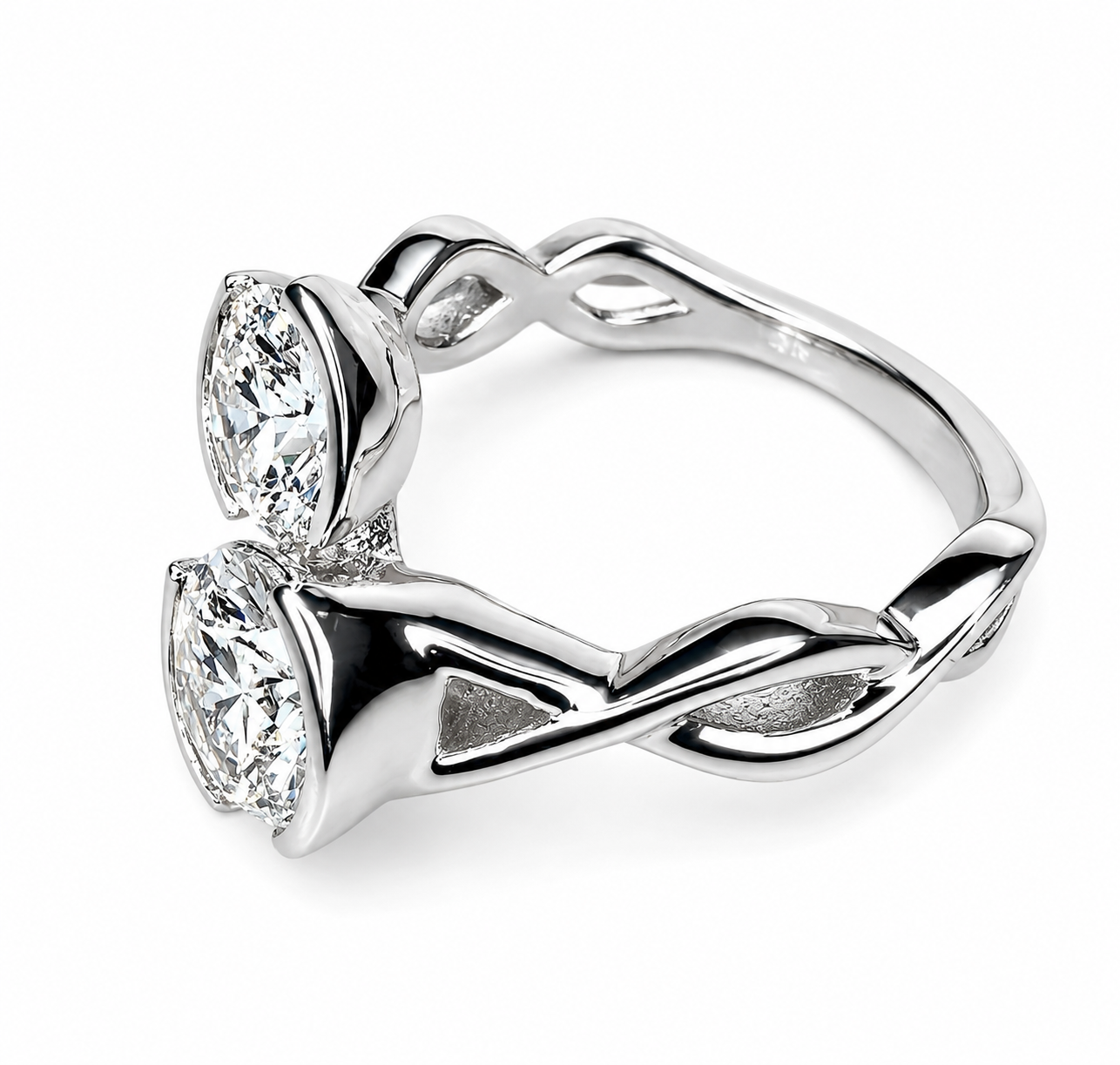 Toi Et Moi moissanite ring, Two stone ring yellow/white gold, Two stone bypass ring, Mommy and me birthstone ring, Anniversary Gift, #7644