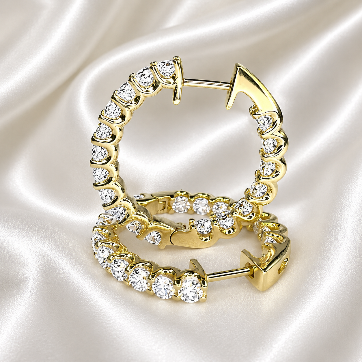 Lab grown diamond hoop earring 14K gold, Inside out diamond hoop earrings, Everyday hoop earrings, huggie hoop earring, endless hoops