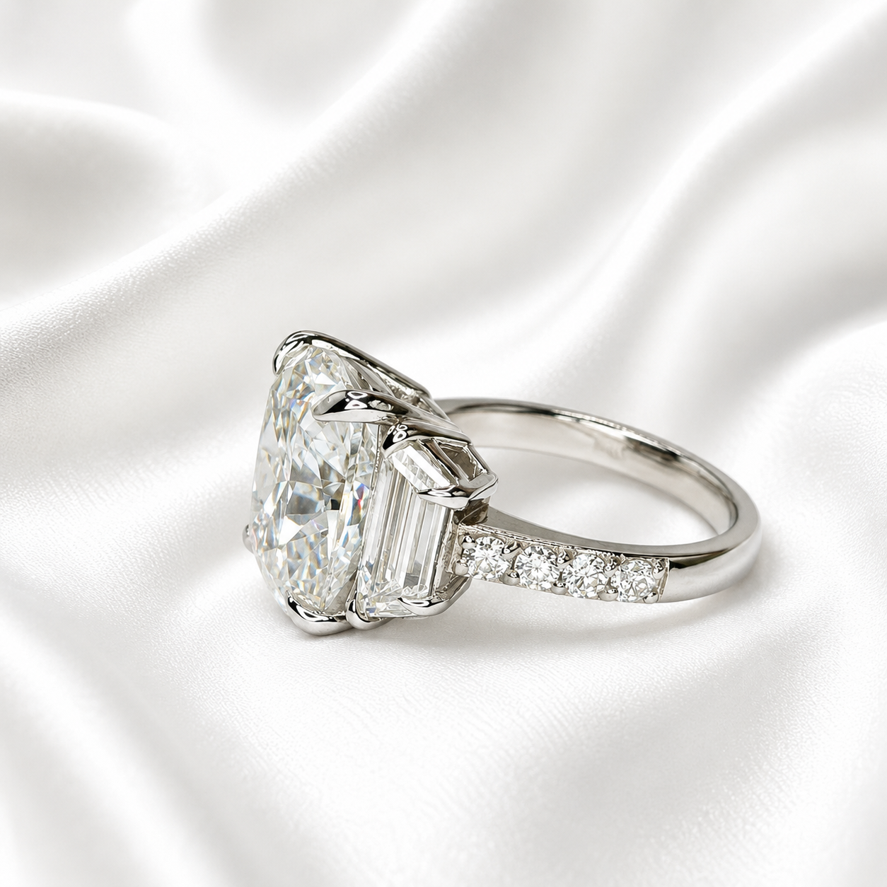 7 carat Elongated Cushion Cut Moissanite Engagement Ring 14K Gold Three Stone Bridal Ring #7879
