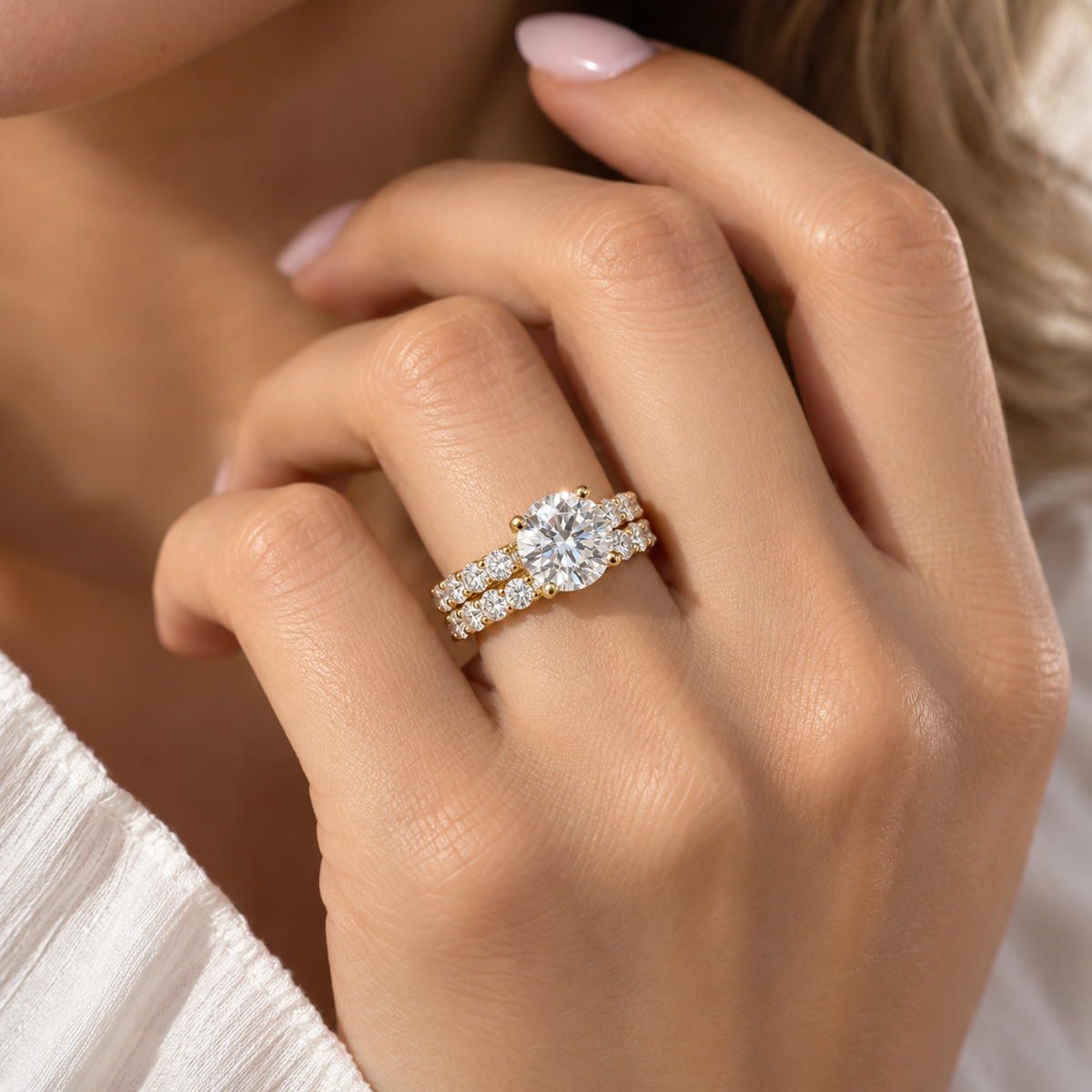 Round Cut Lab Grown Diamond Engagement Ring 14K Solid Gold , Lab Created Diamond Wedding Set For Women , IGI Certified Diamond Ring , #8459