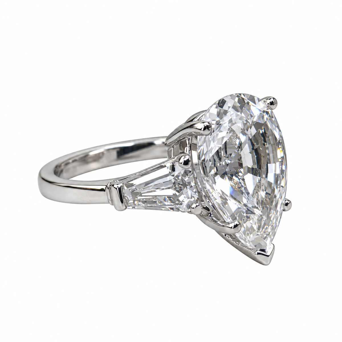 Pear shaped moissanite engagement ring 14K solid gold, three stone engagement set women vintage baguette moissanite Promise ring gift, #6484