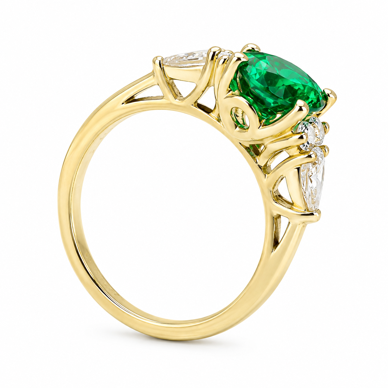 Oval Cut Emerald Engagement Ring, 14k Gold Oval Cut Emerald And Pear Moissanite Wedding Ring, Pear And Round Cluster Moissanite Ring #7142