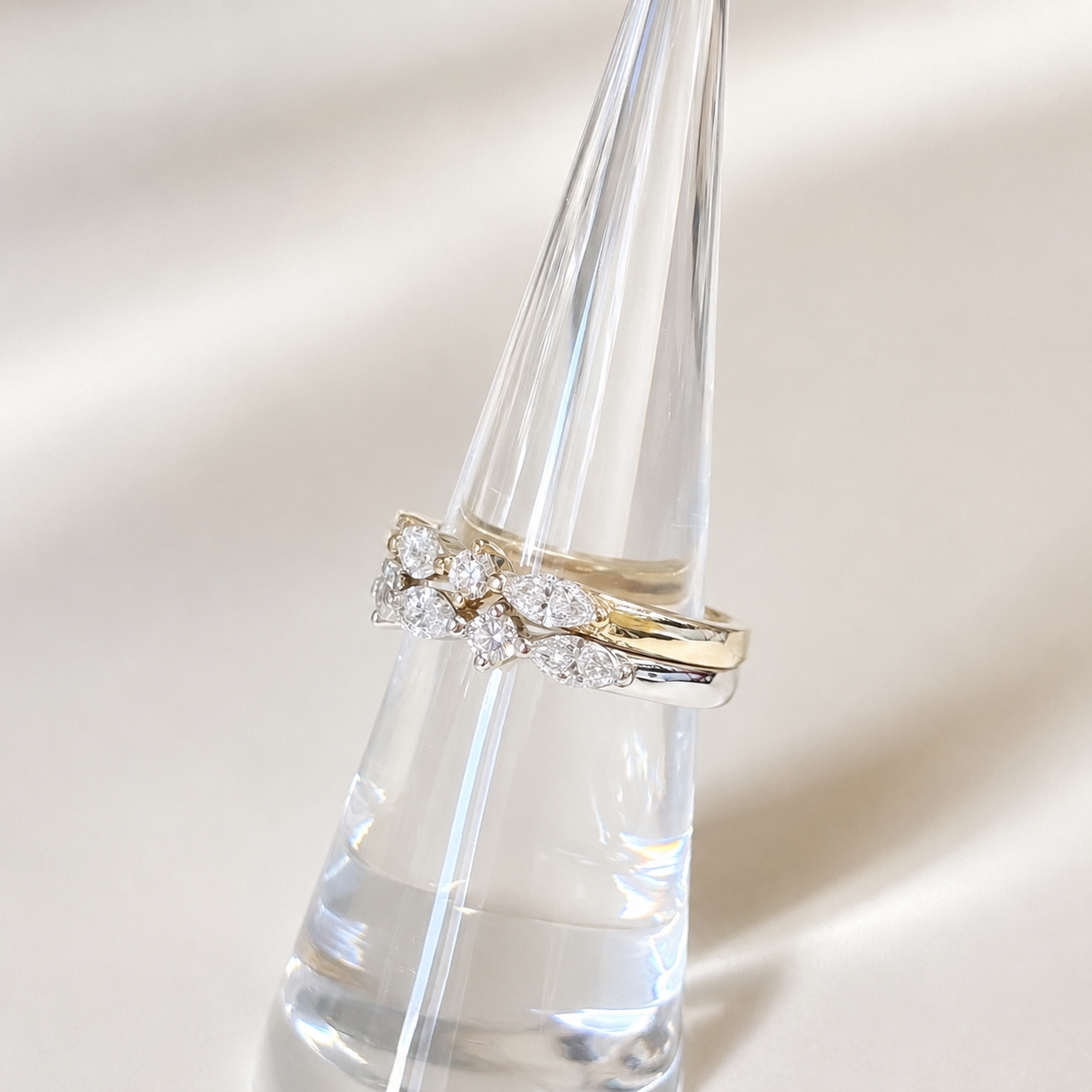 Lab Grown Diamond Stacking Band 14K Solid Gold , Unique Marquis Diamond and Round Diamond Dainty Wedding Band #8799