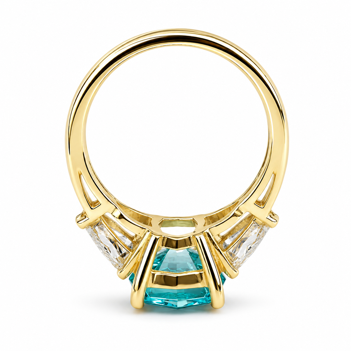 Octagon Neon Blue Paraiba Ring, Web Cut Engagement Ring, Sapphire Bullet Shape Ring, 14k Yellow Gold, #6258