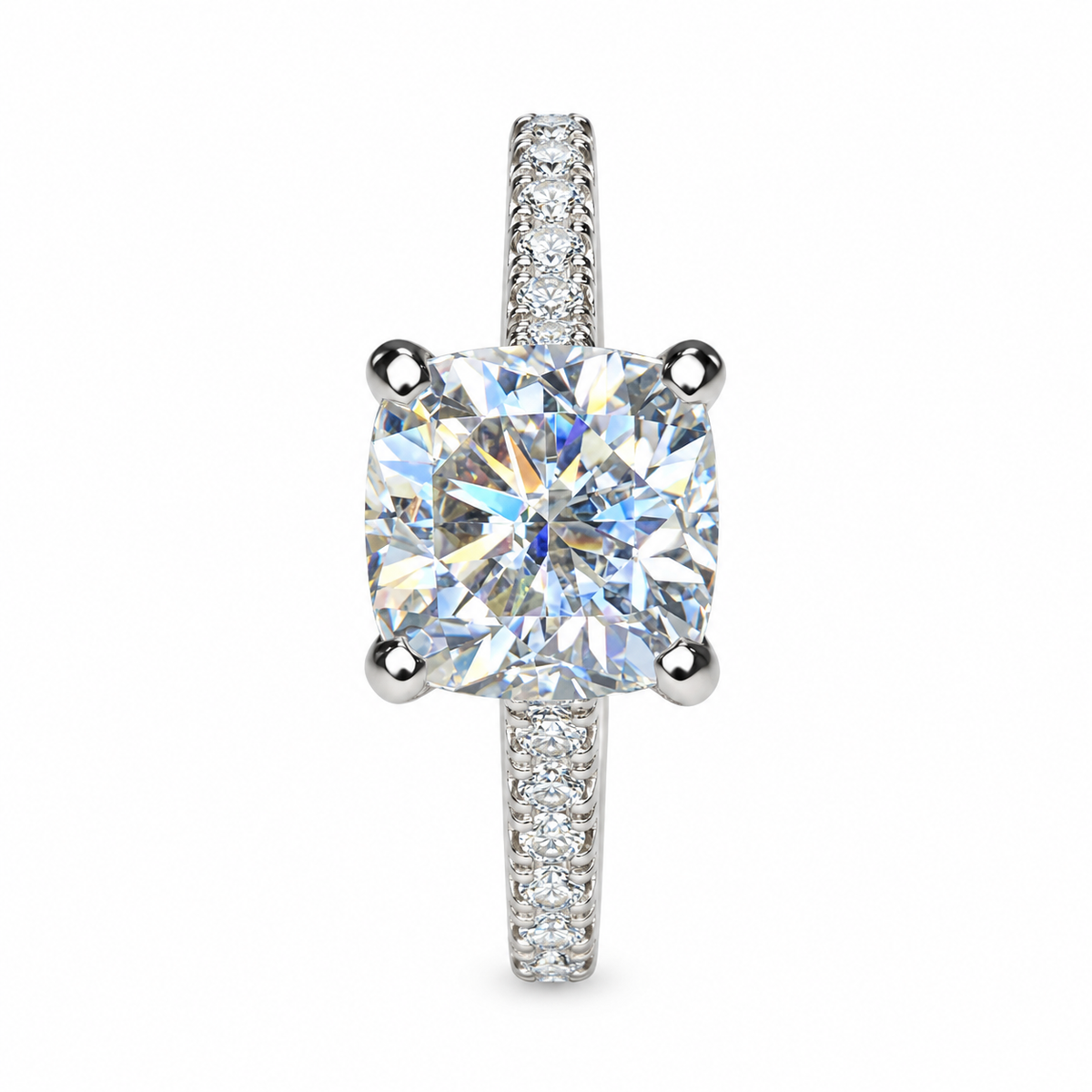 Moissanite Cushion Cut Engagement Ring 14K White Gold Cushion Solitaire Engagement Ring Forever One Simple Solitaire Engagement Ring #7275