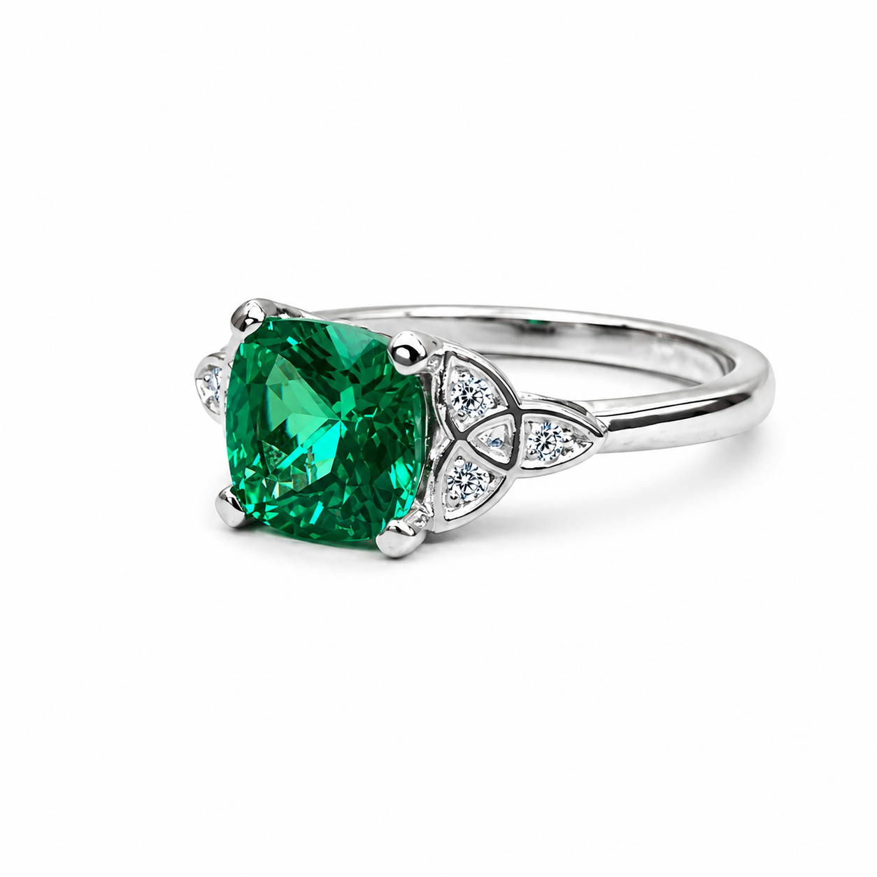 Cushion Cut Emerald Engagement Ring 14K Yellow Gold Green Emerald Celtic Engagement Rings Moissanite Celtic Gold Wedding Promise Ring #7297