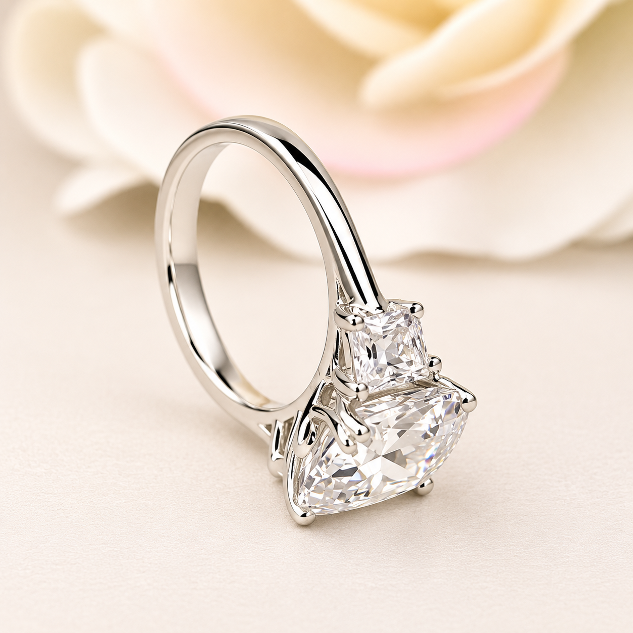 Emerald Cut Engagement Ring, Emerald Cut 3 Stone Moissanite Ring, Emerald Cut Moissanite Engagement Ring, Certified Moissanite Ring, #6185