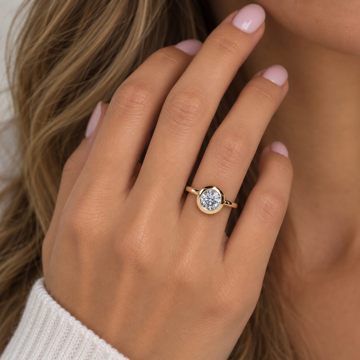 Moissanite Round Bezel Set Engagement Ring, Round Moissanite Solitaire Engagement Ring, 14k Gold Moissanite Bezel Set Wedding Ring, #6950