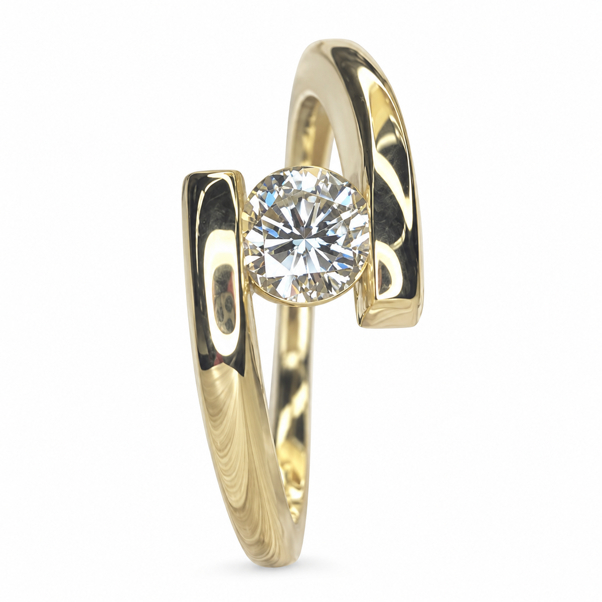 Round Solitaire Diamond Engagement Ring, Ladies Unique Diamond Solitaire Wedding Ring, 14k Yellow Gold Round Brilliant Diamond Ring #7096