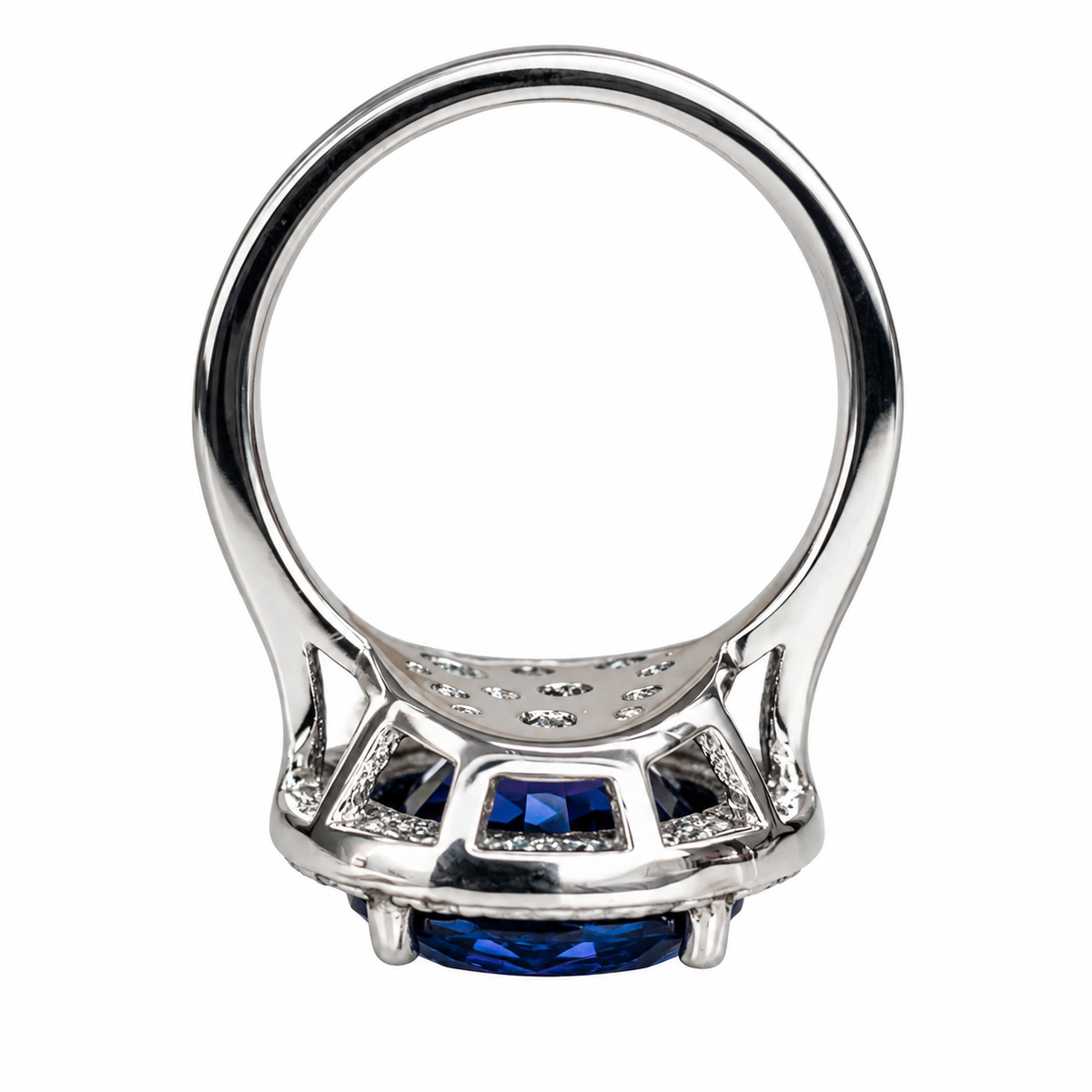 Round Blue Sapphire With Diamond Halo Engagement Ring,14k White Gold Blue Sapphire And Moissanite Halo Wedding Ring, Unique Ladies Ring 5945