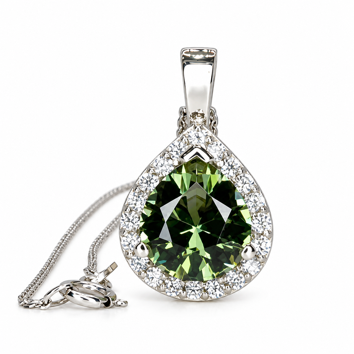 Gold Emerald Necklace, Pear Cut Emerald and Moissanite Pendant Necklace, Emerald Layering Gold Necklace, May Birthstone Necklace Women #7917