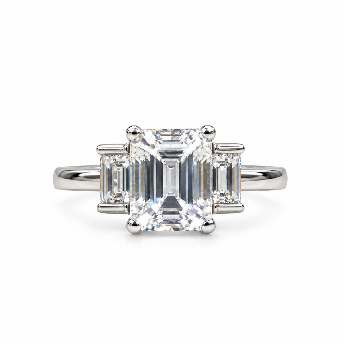 Emerald Cut Moissanite Engagement Ring, Three Stone Emerald Cut Anniversary Ring, 14k Solid White Gold 3.00ctw Wedding Ring For Ladies #5194