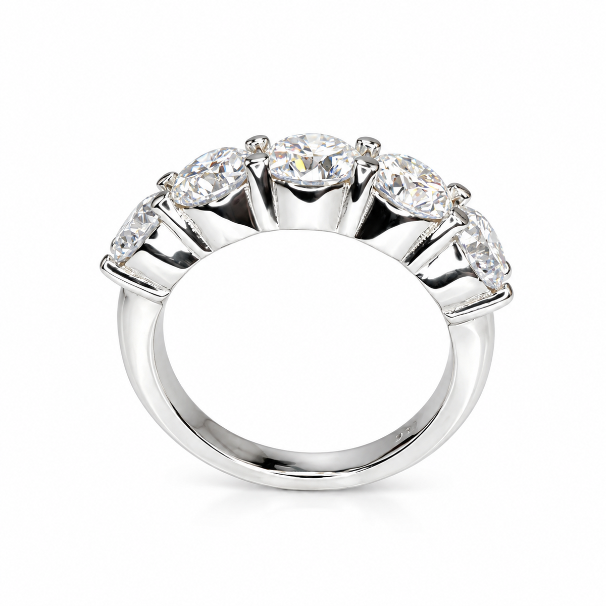 Round 5 Stone Moissanite band 14k white gold, Stacking moissanite wedding band Half eternity moissanite band ring gold matching bands #7906