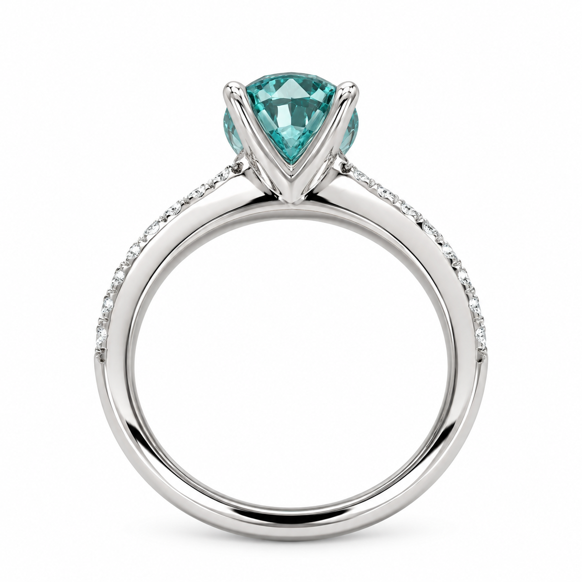 Round Neon Blue Paraiba Tourmaline Engagement Ring White Gold , Round Solitaire Paraiba Tourmaline Wedding Promise Ring Gift For Her #6203