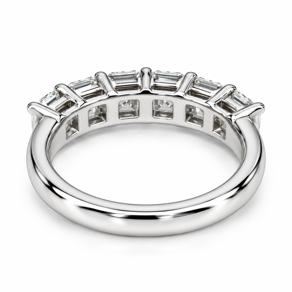 Moissanite Engagement Band / Asscher Cut Wedding Band / Six Stone Ladies Ring / Matching Band / 14k White Gold / #6208