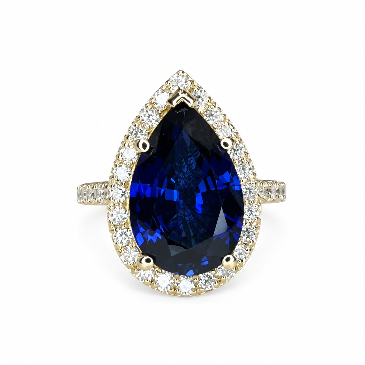 Pear Shape Blue Sapphire Engagement Ring, Blue Sapphire And Moissanite Halo Ladies Ring, 14k White Gold Sapphire And Moissanite Ring #6179