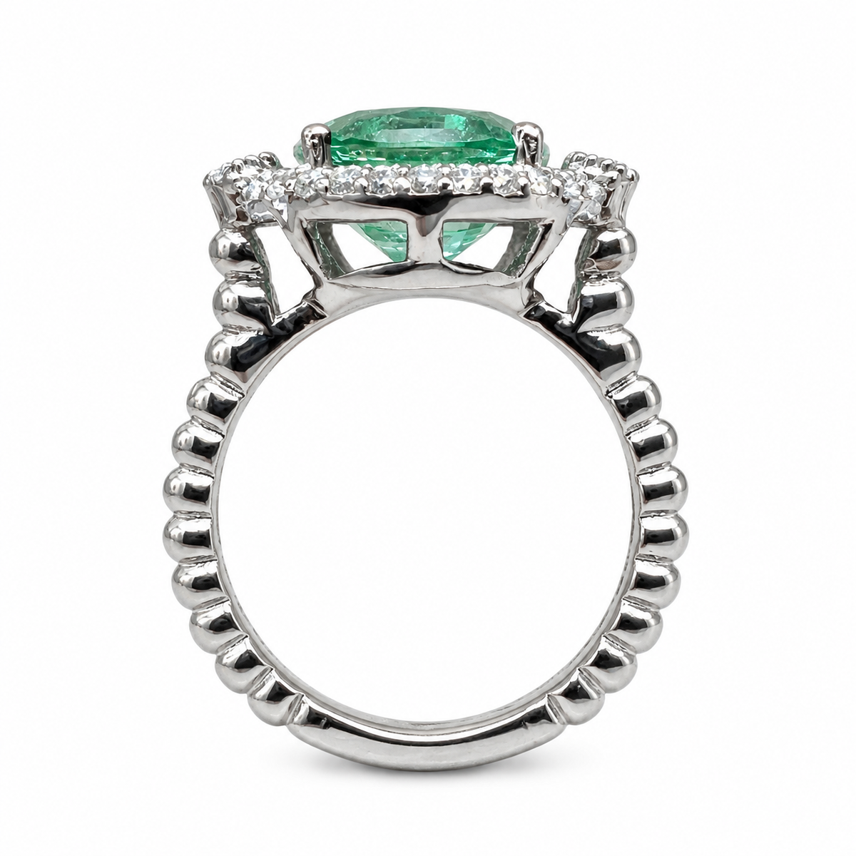 East West Vintage Oval Halo Green Paraiba Engagement Ring White Gold Unique Vintage Wedding Promise Anniversary Bridal Ladies Ring #7416