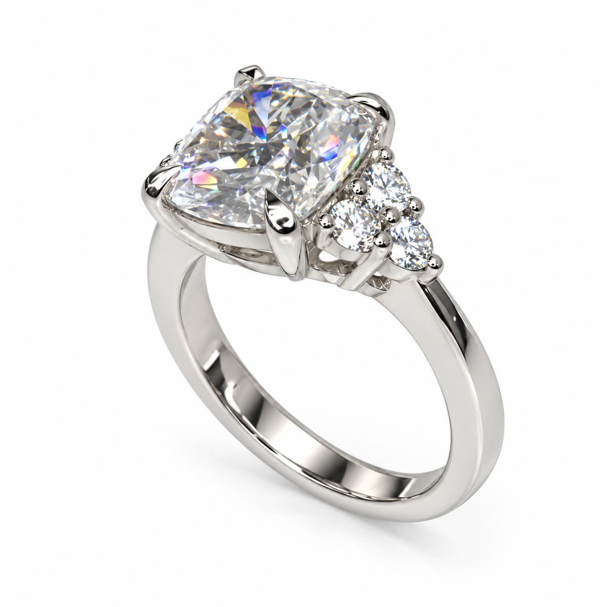 Moissanite Cushion Cut Engagement Ring For Her, 14k Gold Cushion Cut And Round Moissanite Wedding Ring, Round Cluster Moissanite Ring #6697