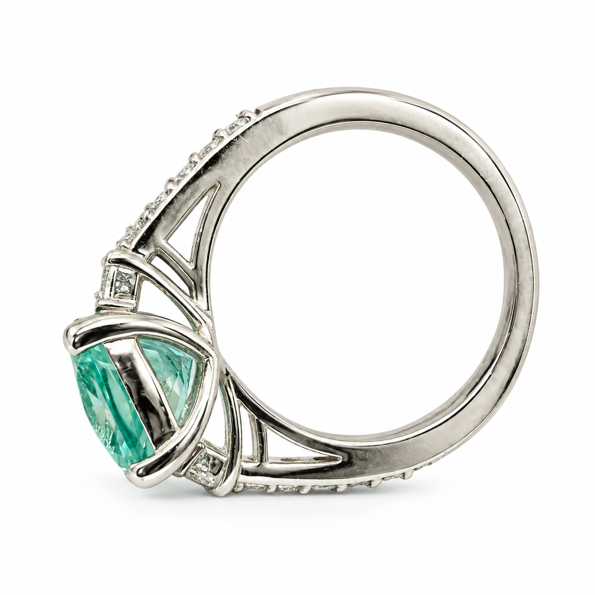 Cushion Cut Green Paraiba With Moissanite Engagement Ring 14K Yellow Gold, Cushion Shaped Vintage Style Green Paraiba Engagement Ring, #7488