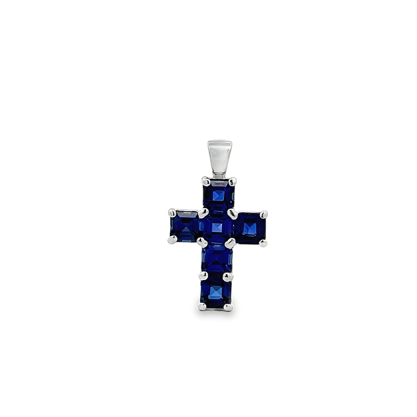 Cross Necklace With Blue Sapphire Stone For Girls, Sapphire Necklace, 14K White Gold, Gold Cross Necklace For Women, Cross Pendant