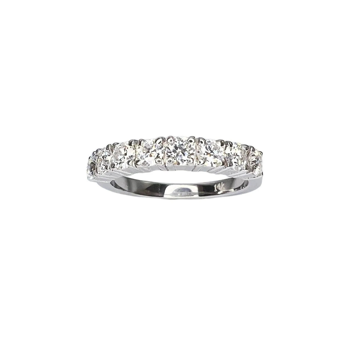 Round cut Moissanite half eternity matching wedding band 14K solid gold, stacking moissanite bridal band, dainty wedding band ladies, #5146