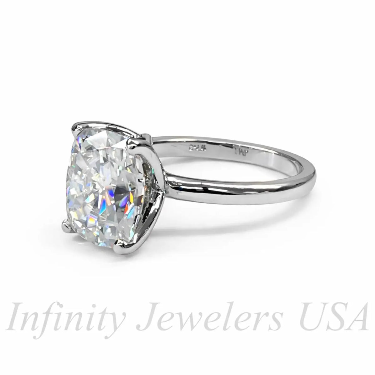 Elongated Cushion Cut Moissanite Solitaire Engagement Ring In 14k White Gold #6828