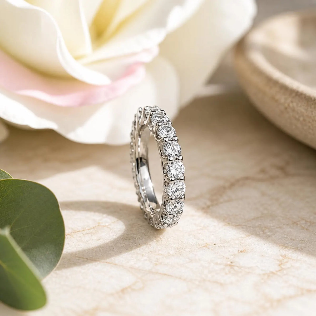 Moissanite Eternity Band, Stackable Eternity Band, Round Moissanite Wedding Band, 14K Gold Wedding Ring, Ladies Eternity Ring, #7036