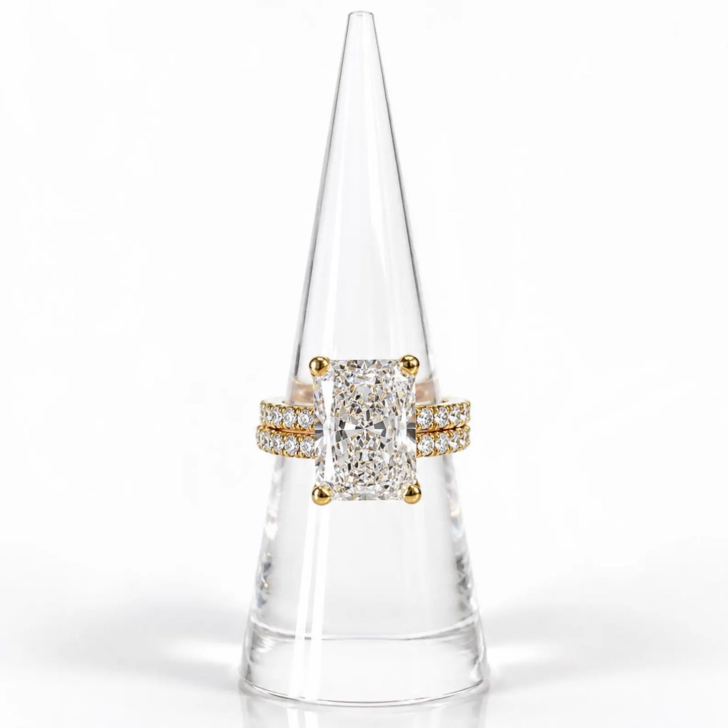 Radiant Cut Lab Grown Diamond Engagement Ring Set, 14K Yellow/White Gold Diamond Wedding Band, Solitaire Lab Diamond Bridal Set #8966