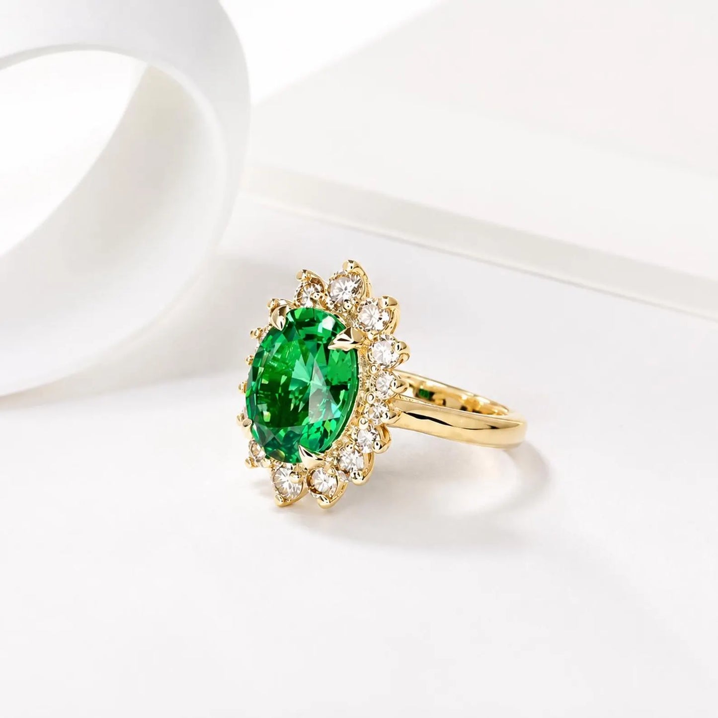 Emerald Engagement Ring With Champagne Color Diamonds Set In A Halo Design In 14K Yellow Gold 6604
