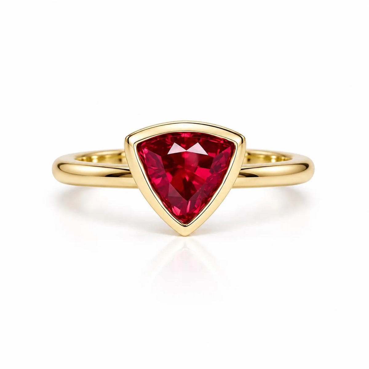 Triangle gemstone bezel set ring, trillion cut ruby engagement ring for women, 14K solid gold, geometric ruby stacking minimalist ring #7884