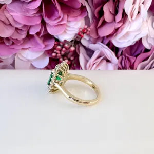 Emerald Cut Emerald Engagement Ring, Moissanite Halo, May Birthstone #8804