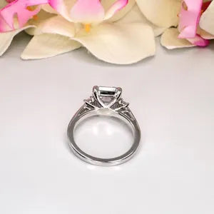 Asscher Cut Moissanite Engagement Ring 14K Solid Gold , Asscher Cut Solitaire Moissanite Wedding Ring 3 Stone Everyday Ring #8801