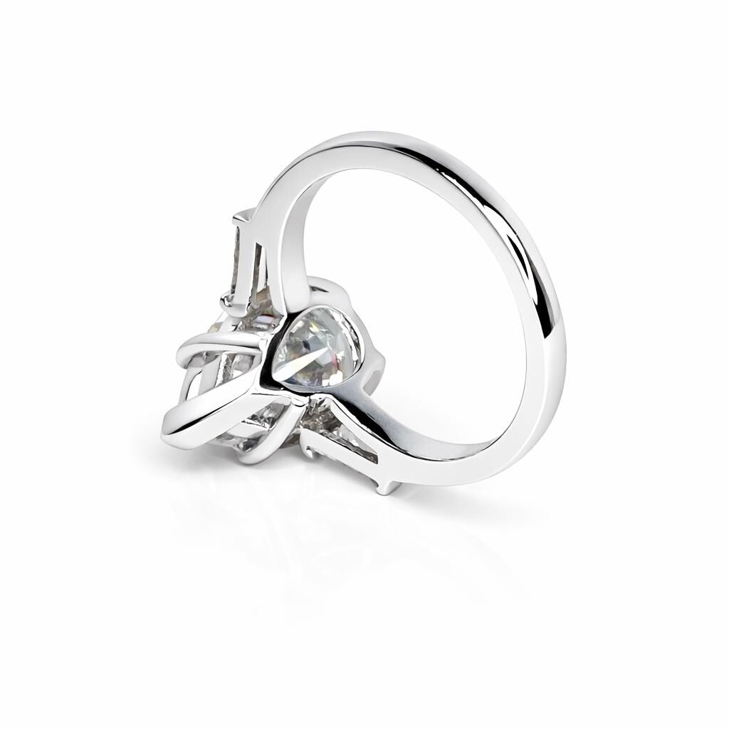 Moissanite Pear Shape Engagement Ring, Pear Solitaire Engagement Ring With Baguettes, 14k White Gold, Three Stone Ring, #4845 #6882