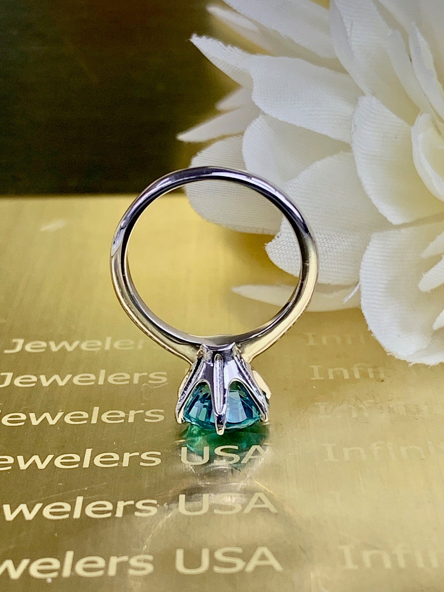 Round solitaire engagement ring / Neon Blue Paraiba Engagement Ring / Proposal Solitaire Ring / 14k White Gold / #6120