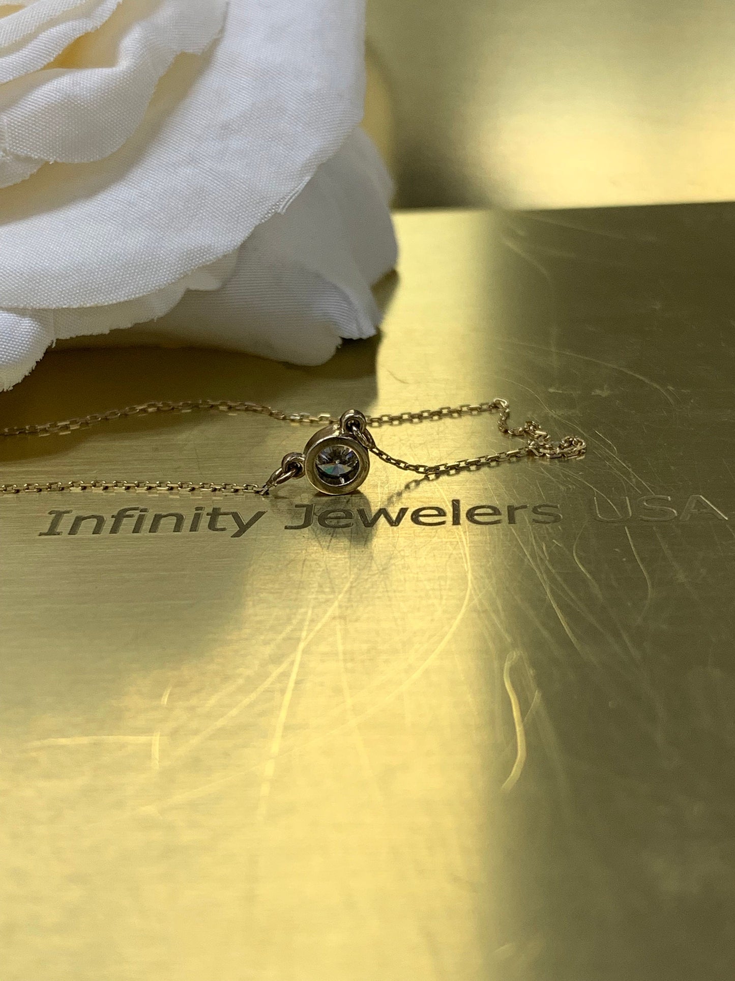 Round Diamond necklace, bezel set, with 18 inch chain, wedding gift or bridal gift 0.25ctw, 14k yellow gold # 6047