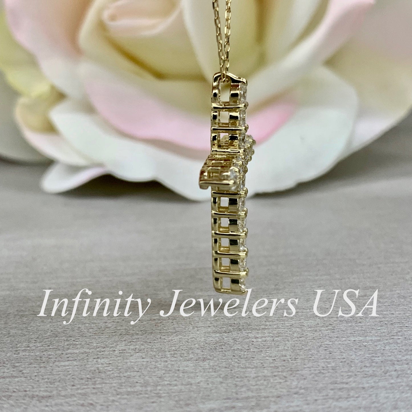 Moissanite Cross Pendant Necklace 14K Yellow Gold, Large Cross Pendant Ladies, Cross Pendant Religious Jewelry Unisex, 14K Gold Cross #6194