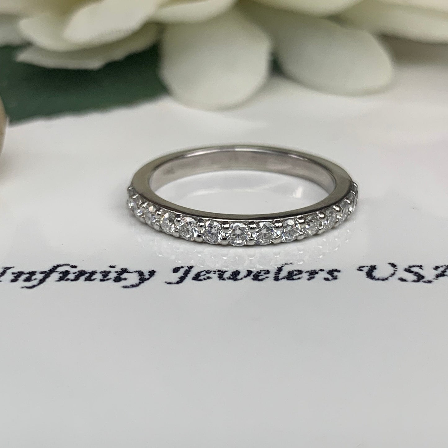 Moissanite Stacking Ladies Band / Engagement Matching Band / 14k White Gold / #6226