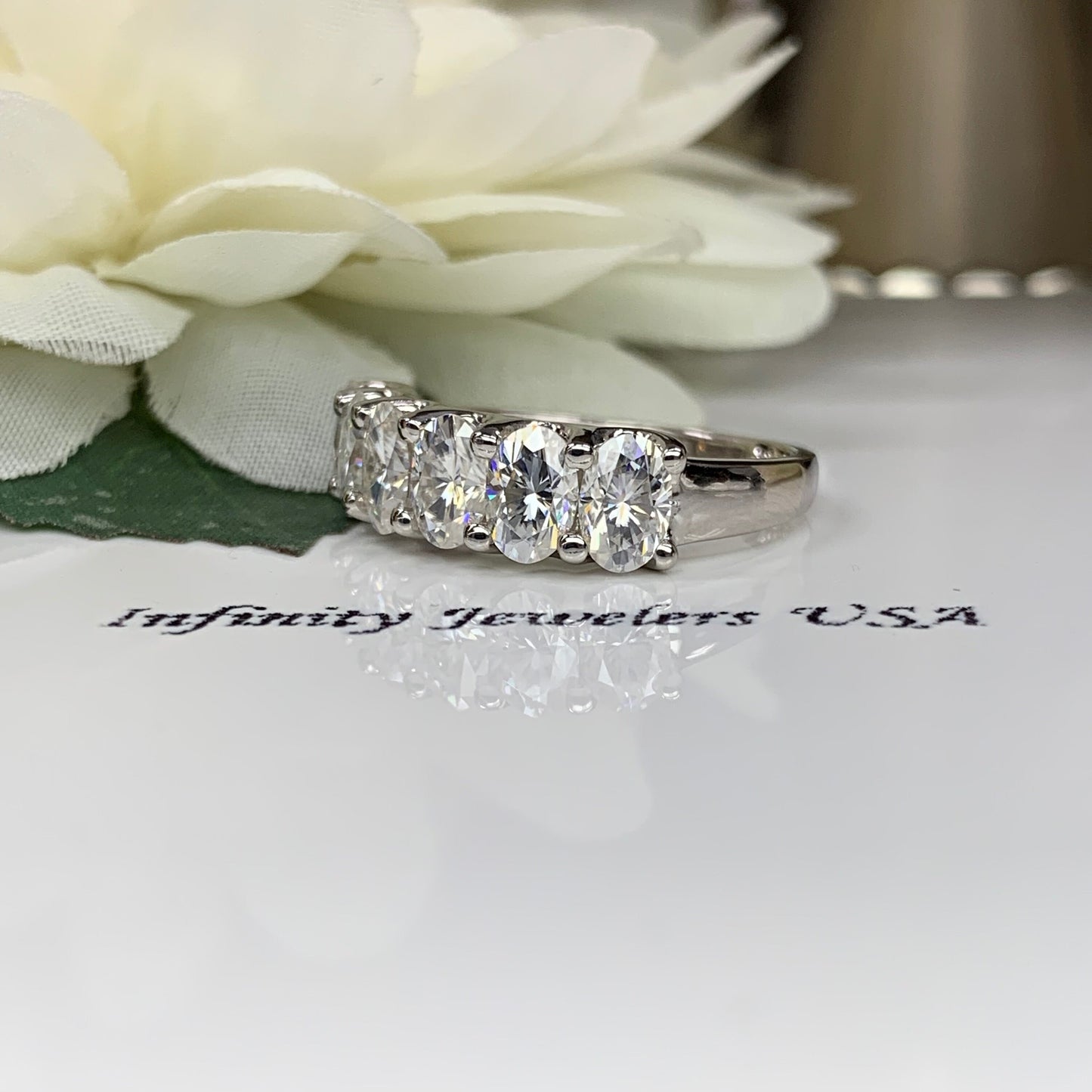 Oval Cut Moissanite Wedding Ring, Six Stone Oval Shape Moissanite Anniversary Band, 14k Gold 6 Stone Oval Moissanite Ring For Ladies #6091