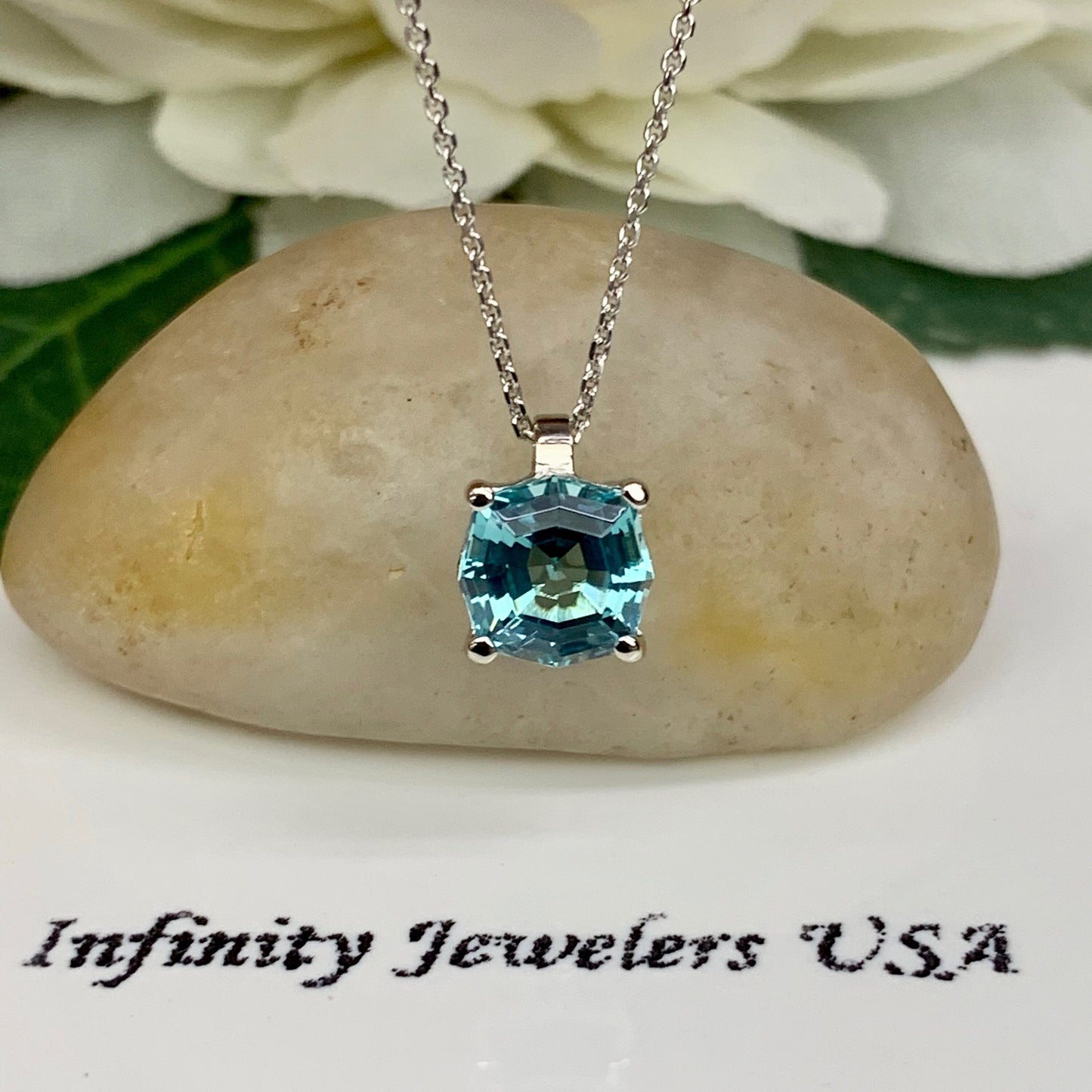 Web Cut Necklace / Neon Blue Paraiba Necklace / Octagon Pendant / 18" Cable Chain / 14k White Gold / #6262