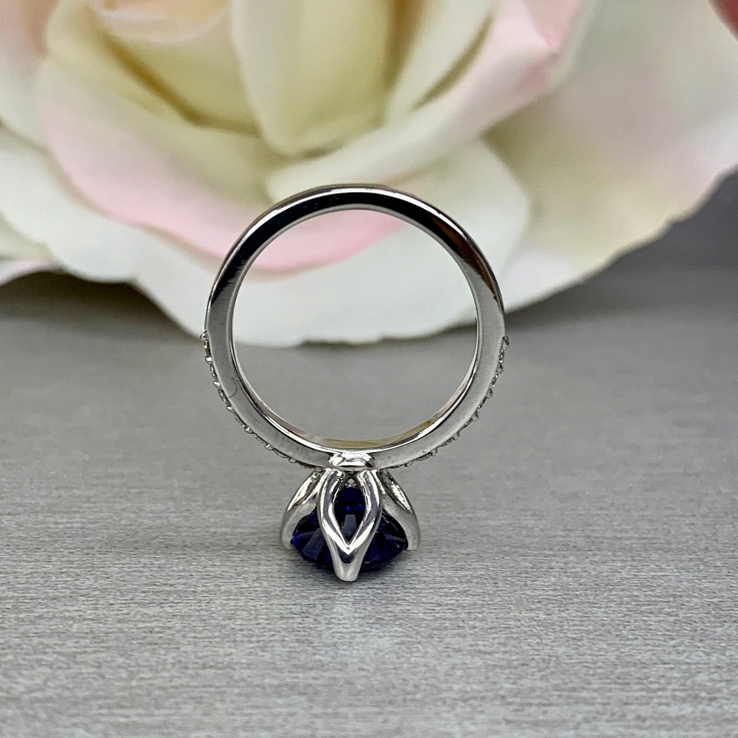 Oval Cut Blue Sapphire with Genuine Diamond Accents Wedding Engagement Anniversary Ring 14k White Gold #5443