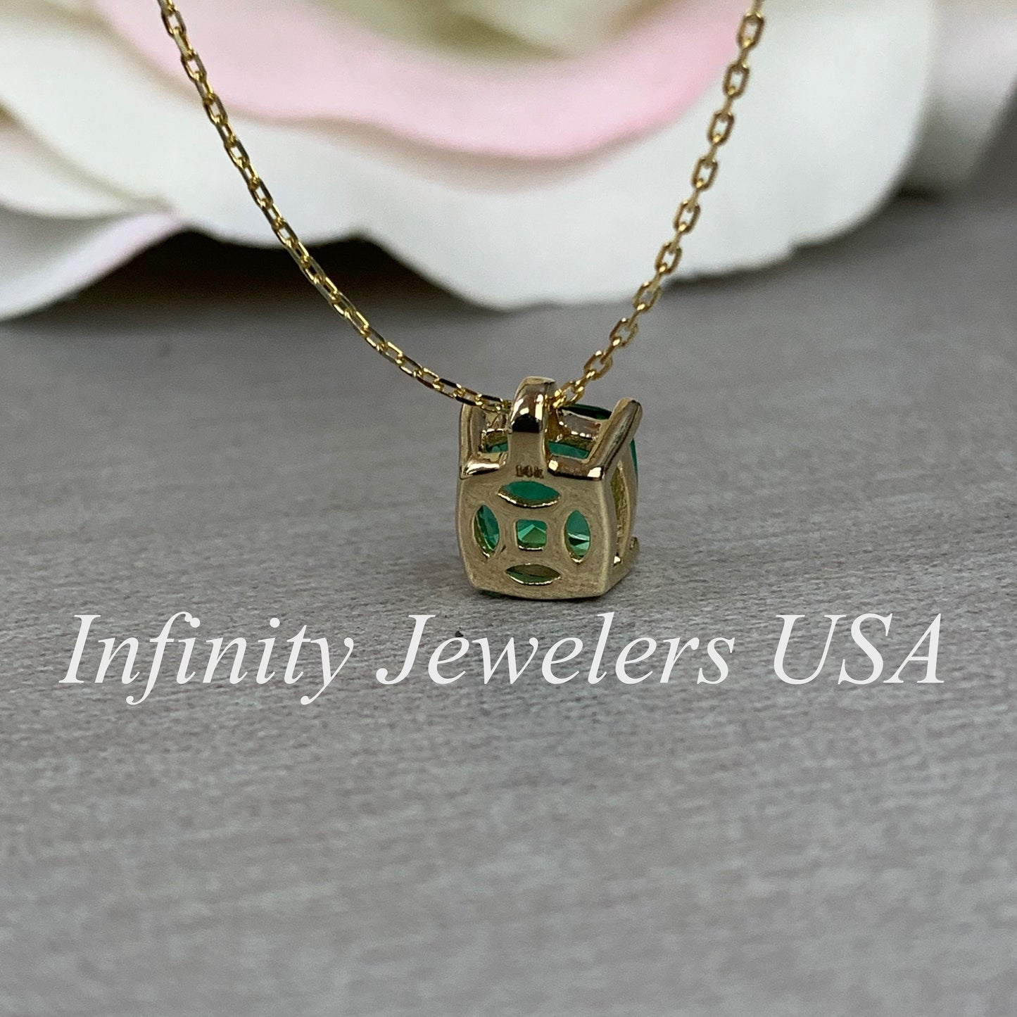 Cushion Cut Emerald Pendant Necklace, 14k Gold Dainty Emerald Green Layering Necklace, Cushion Cut May Birthstone Pendant For Ladies. #5690