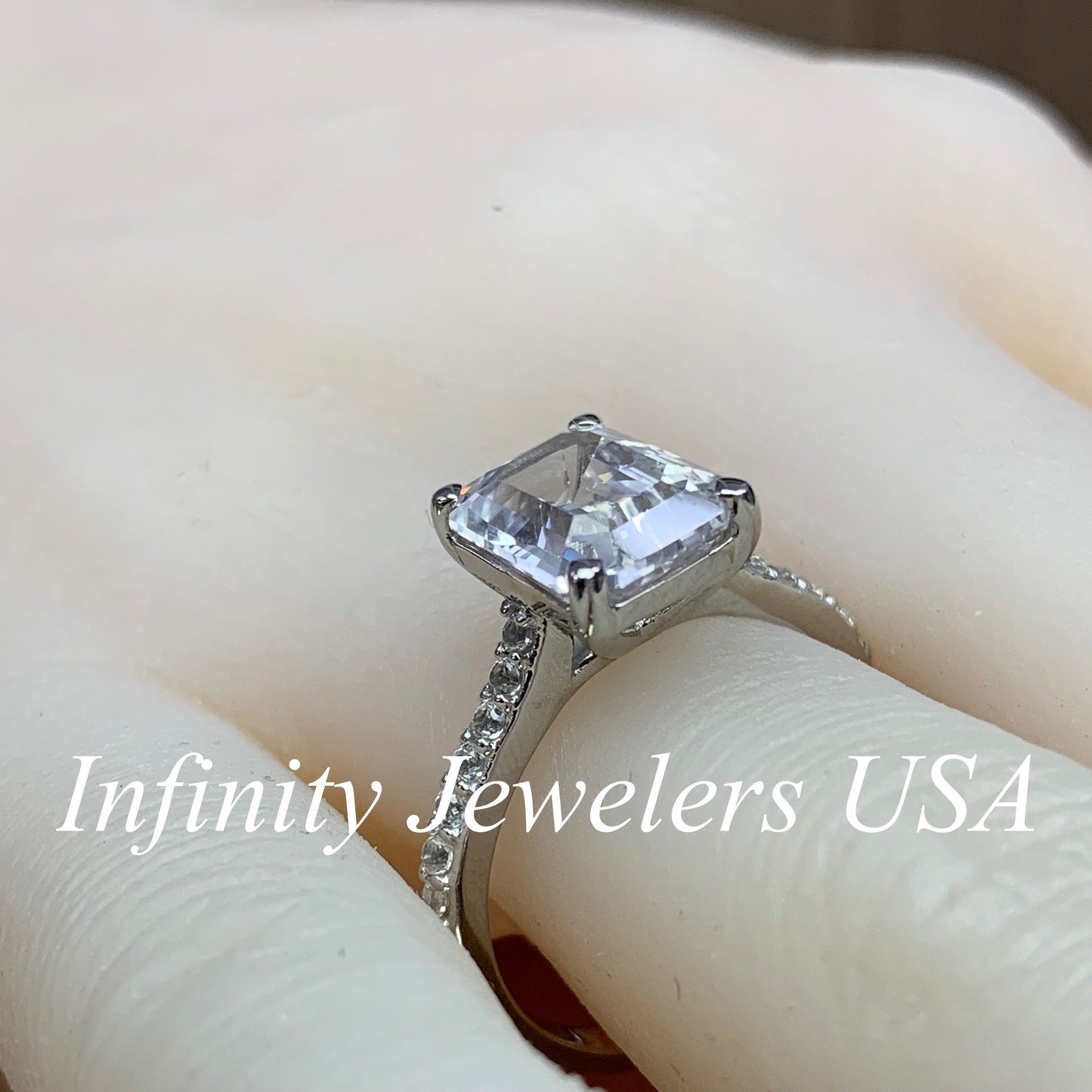 Moissanite Emerald Cut Engagement Rings 14k Solid White Gold , Forever One Moissanite , Emerald Cut Solitaire Moissanite Wedding Ring, #5674