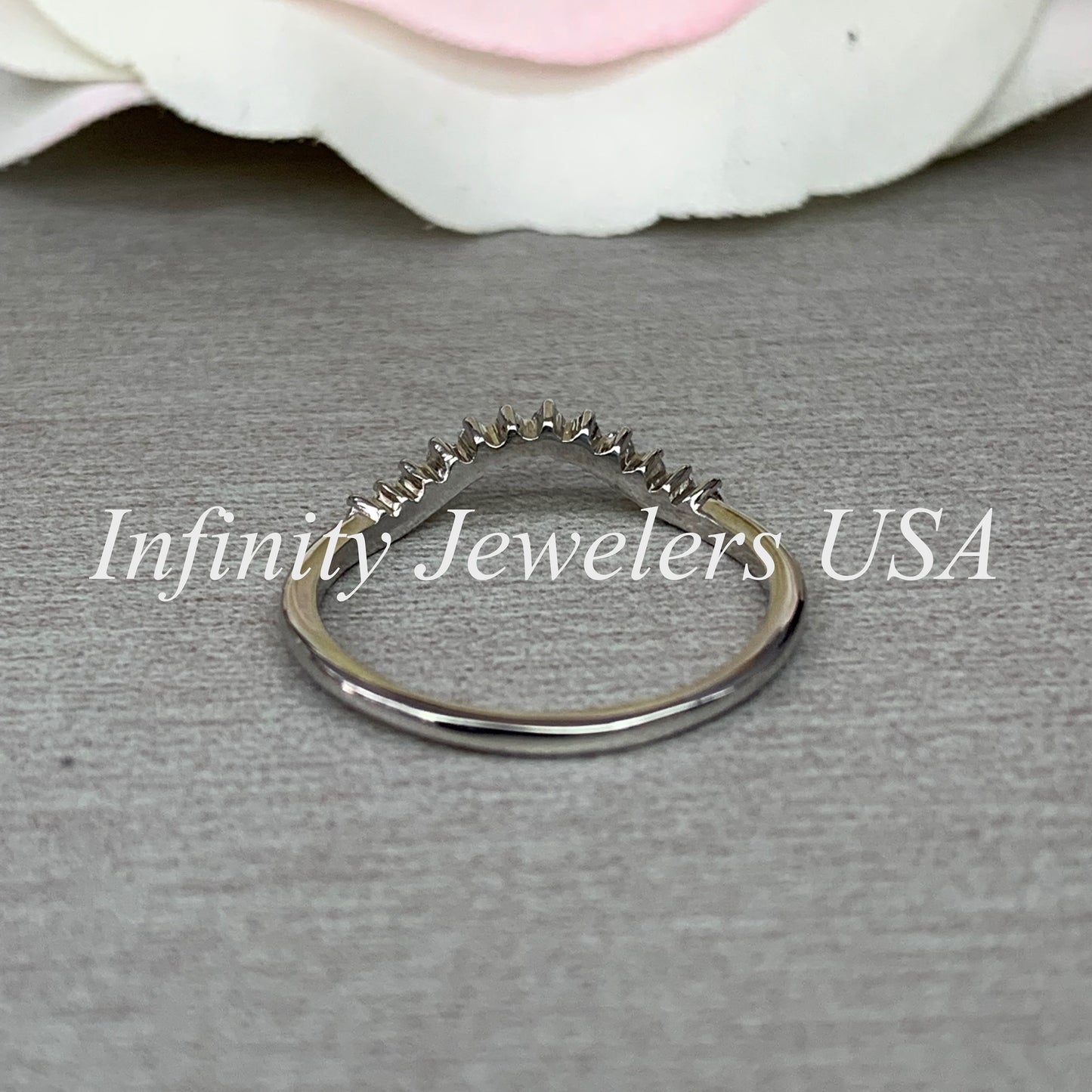 Curved Matching Diamond Wedding Band, 14k Gold Universal Curved Moissanite Band For Her, Ladies Round Diamond Cluster Matching Ring #6087